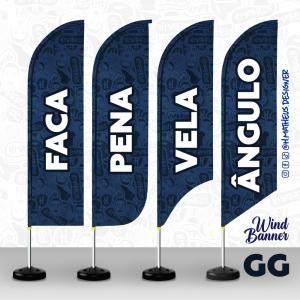 WIND BANNER GG • 3.6M • Base redonda preta • 3,60m x 0,65m • Frente e Verso • Impressão Ultra-HD • Tecido TecnoSport 100% Sintético • FACA • PENA • VELA • ÂNGULO • Estrutura de Alumínio Desmontável